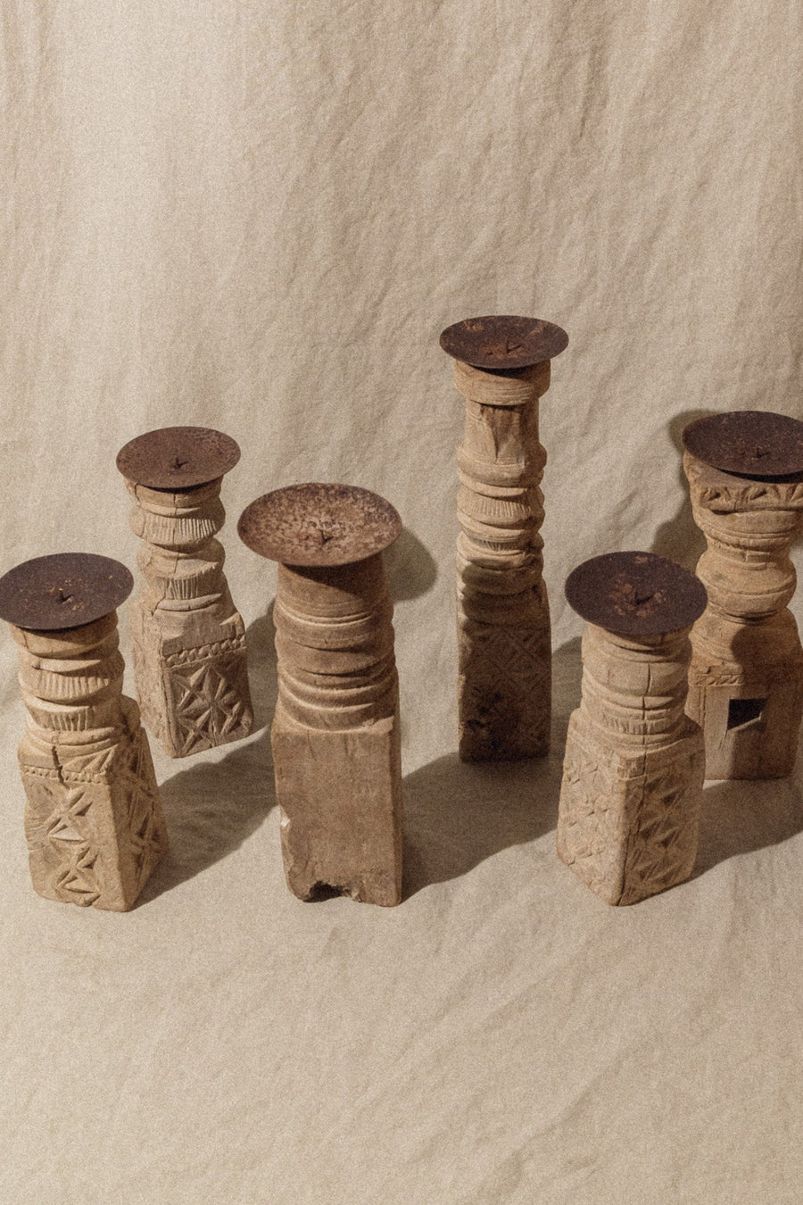 Indus Design Arizona Objects Madurai Vintage Wooden Candle Holders