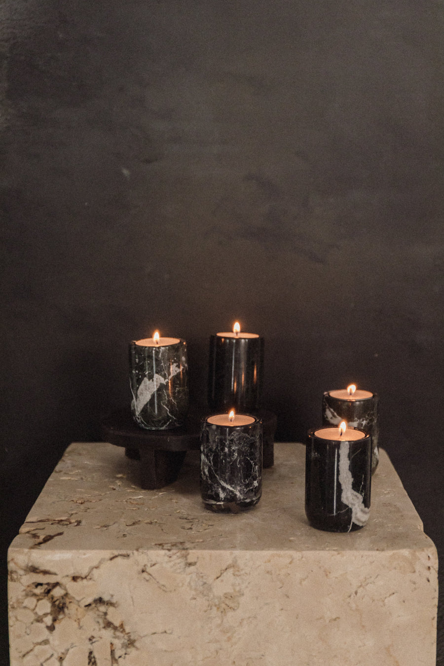 Page Imports Objects Black Zebra Marble / FINAL SALE Stone Glow Tea Light Pillar